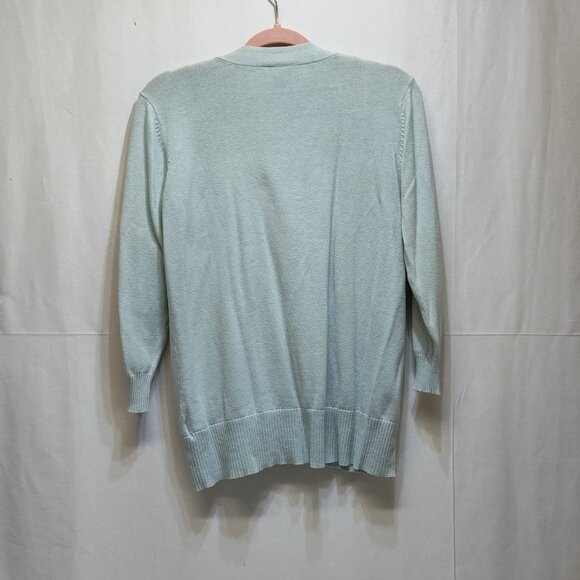AB Studio Mint V-Neck Cardigan Medium 100% Cotton Lightweight Knit Style 0420M7M - Picture 2 of 7